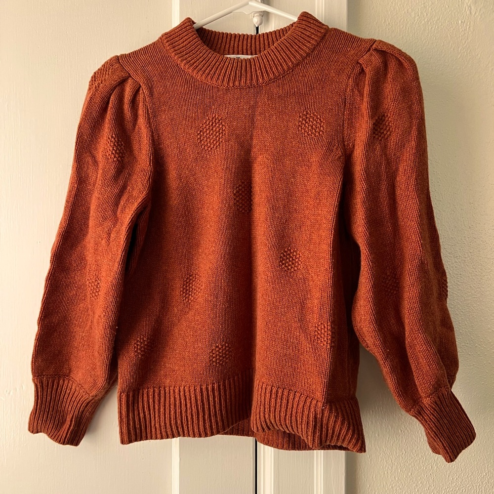 Women Madewell XS Puff Sleeve Sweater Hits at Hip Rust Orange Red Brick